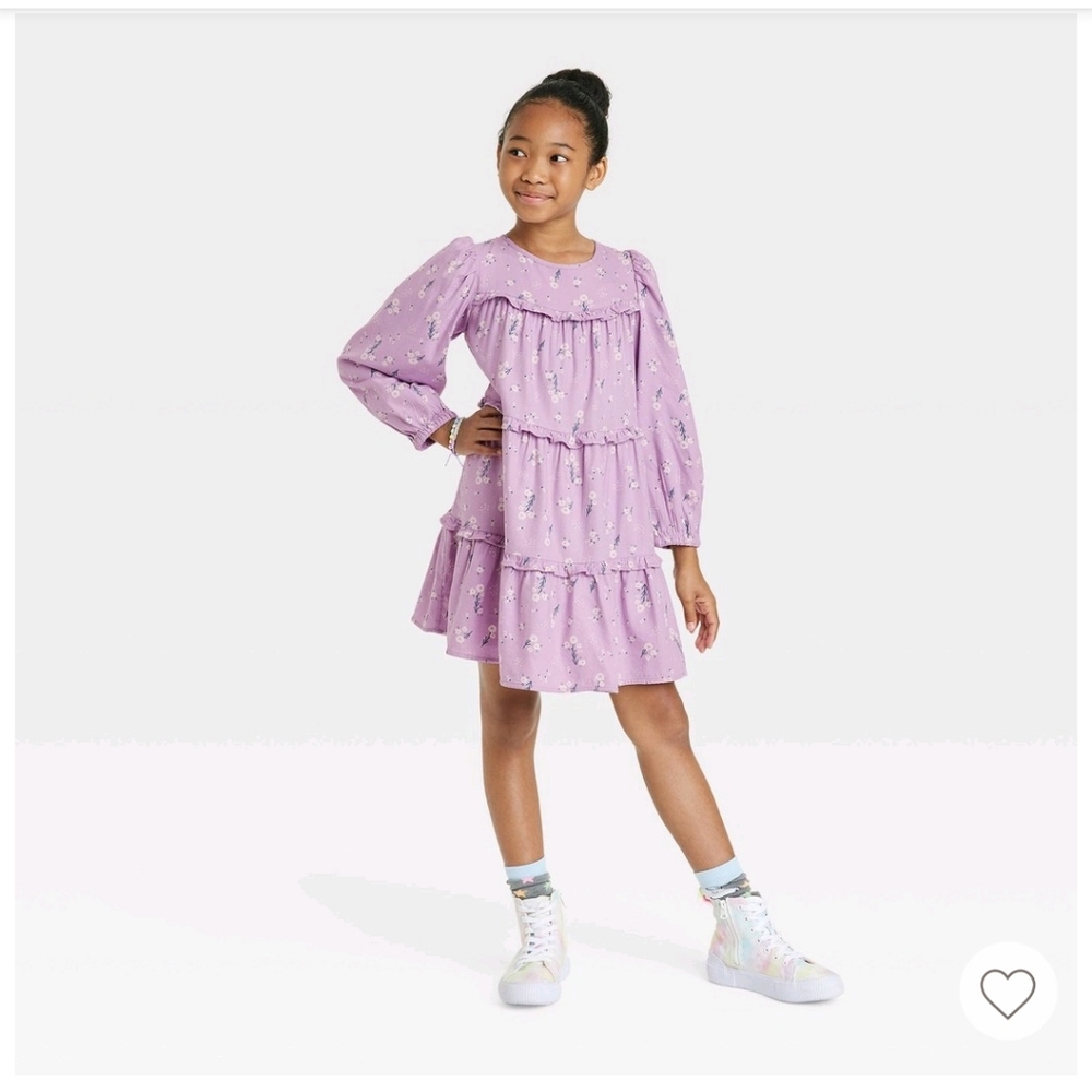 Cat & Jack Girls Long Sleeve Woven Dress  - Dusty Violet